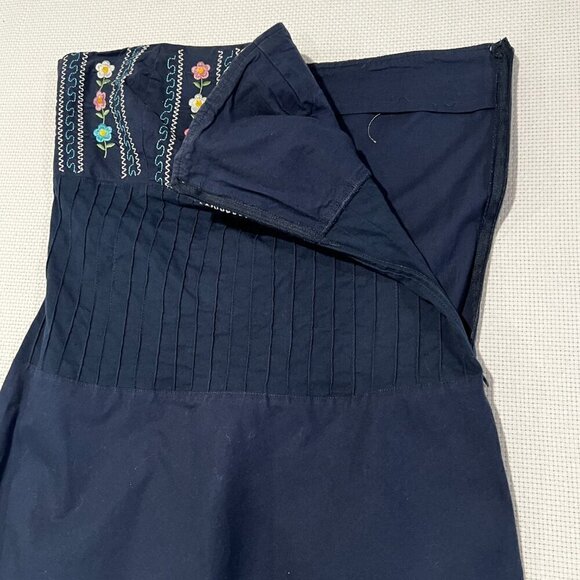 OBSTINACY Brazil Navy Blue Strapless Floral Embroidered Dress Size Large - Picture 8 of 13